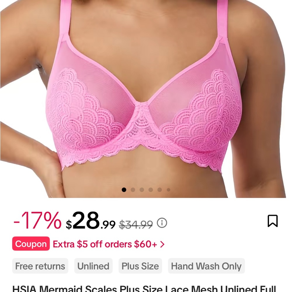 HSIA White Lace Unlined Bra with Underwire - Picture 3 of 3